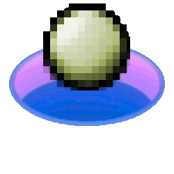 Gameboy-themed ball pixelating and dissolving into the hole