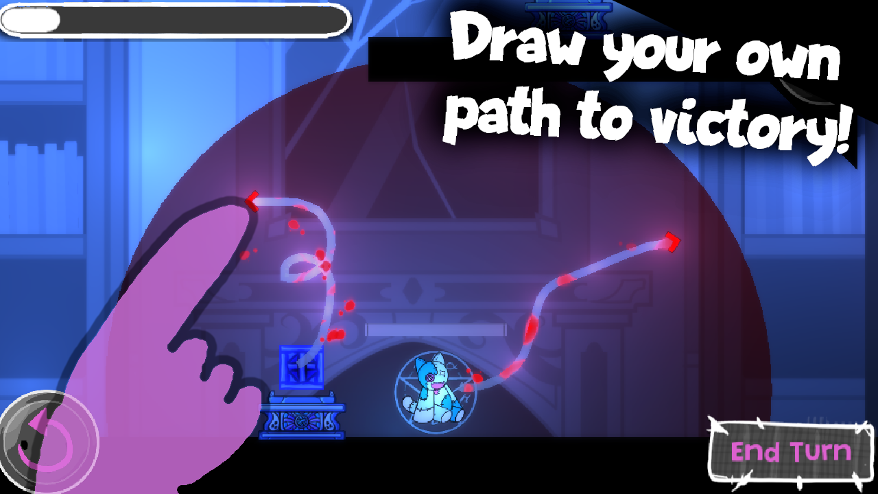 Screenshot of the line drawing mechanic. Reads 'Draw your own path to victory!'
