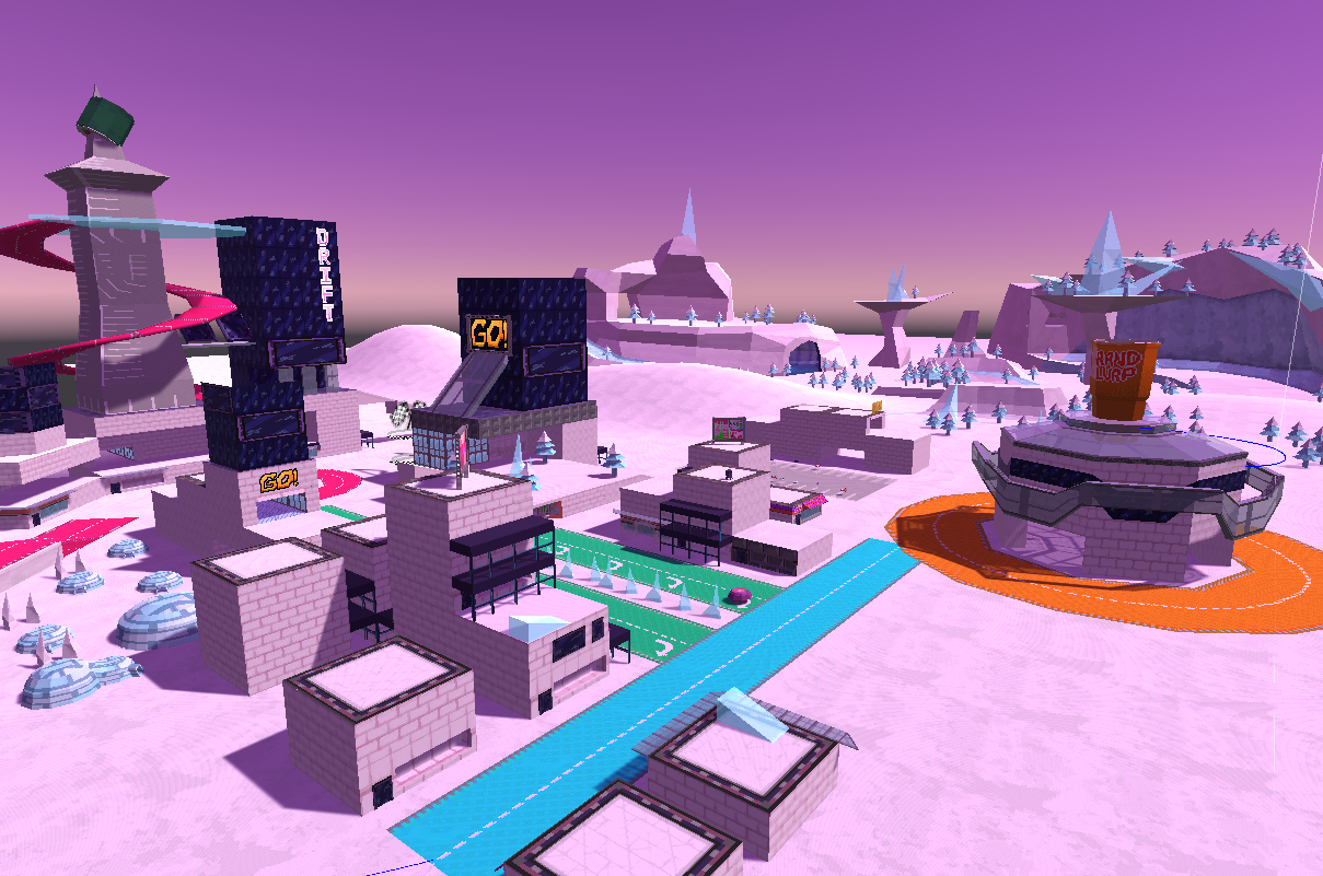 Screenshot of an early version of the game's city environment